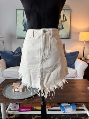 NWT Free People Ivory Distressed Denim Mini Skirt size 27